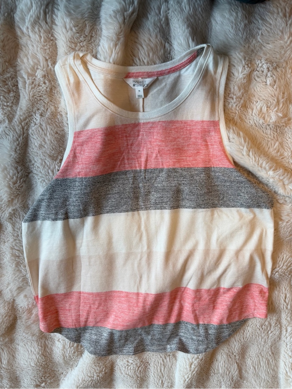 Market & Spruce XXL Coral Gray Ivory Striped Sleeveless Knit Top